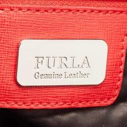 Pre Owned Furla Red/Black Leather and Nylon Geometric Zip Tote