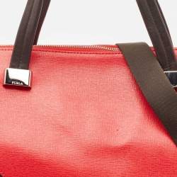 Pre Owned Furla Red/Black Leather and Nylon Geometric Zip Tote