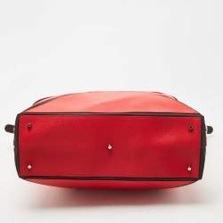 Pre Owned Furla Red/Black Leather and Nylon Geometric Zip Tote