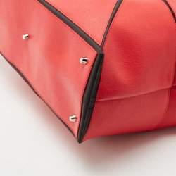 Pre Owned Furla Red/Black Leather and Nylon Geometric Zip Tote