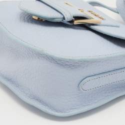Pre Owned Furla Light Blue Leather Flap Crossbody Bag