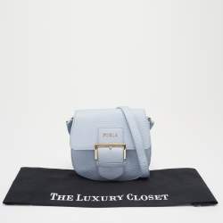 Pre Owned Furla Light Blue Leather Flap Crossbody Bag