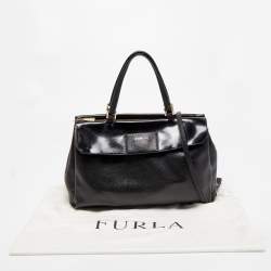 Furla Black Patent and Leather Top Handle Bag