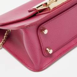 Pre Owned Furla Magenta Pink Leather Mini Metropolis Crossbody Bag