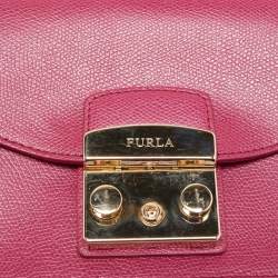 Pre Owned Furla Magenta Pink Leather Mini Metropolis Crossbody Bag