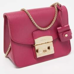 Pre Owned Furla Magenta Pink Leather Mini Metropolis Crossbody Bag