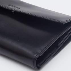 Pre Owned Furla Black Glossy Leather Logo Trifold Compact Wallet 