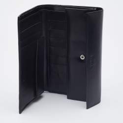Pre Owned Furla Black Glossy Leather Logo Trifold Compact Wallet 