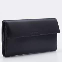 Pre Owned Furla Black Glossy Leather Logo Trifold Compact Wallet 