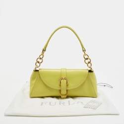 Pre Owned Furla Green Leather Flap Baguette Bag