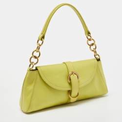 Pre Owned Furla Green Leather Flap Baguette Bag