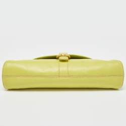 Pre Owned Furla Green Leather Flap Baguette Bag