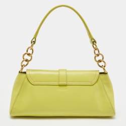 Pre Owned Furla Green Leather Flap Baguette Bag