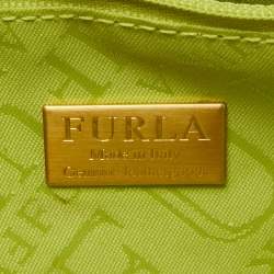 Pre Owned Furla Green Leather Flap Baguette Bag