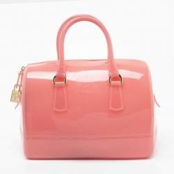 Pre Owned Furla Pink Rubber Medium Candy Satchel