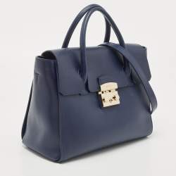 Pre Owned Furla Navy Blue Leather Large Metropolis Tote