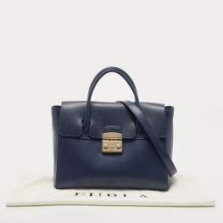 Pre Owned Furla Navy Blue Leather Large Metropolis Tote