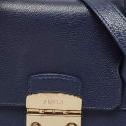 Pre Owned Furla Navy Blue Leather Large Metropolis Tote