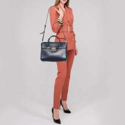 Pre Owned Furla Navy Blue Leather Large Metropolis Tote