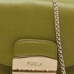 Pre Owned Furla Green Leather Mini Metropolis Crossbody Bag