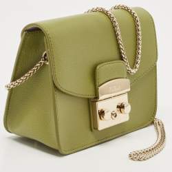 Pre Owned Furla Green Leather Mini Metropolis Crossbody Bag