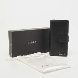 Pre Owned Furla Black Leather Flap Continental Wallet