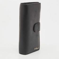 Pre Owned Furla Black Leather Flap Continental Wallet