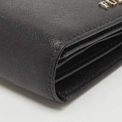 Pre Owned Furla Black Leather Flap Continental Wallet