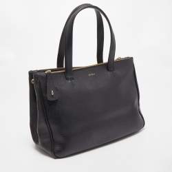 Pre Owned Furla Black Leather Double Zip Tote