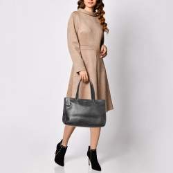 Pre Owned Furla Black Leather Double Zip Tote