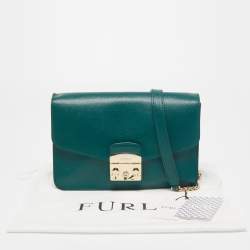 Pre Owned Furla Green Leather Small Metropolis Shoulder Bag