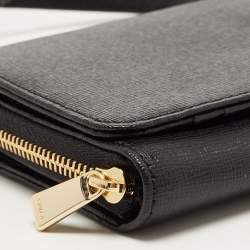 Pre Owned Furla Black Leather Logo Flap Wallet on Strap