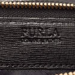Pre Owned Furla Black Leather Logo Flap Wallet on Strap