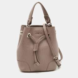 Furla Beige Leather Mini Stacy Drawstring Bucket Bag