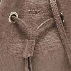 Furla Beige Leather Mini Stacy Drawstring Bucket Bag