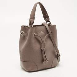 Furla Beige Leather Mini Stacy Drawstring Bucket Bag