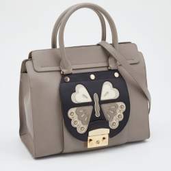 Furla Taupe/Black Leather Metropolis Magia Tote