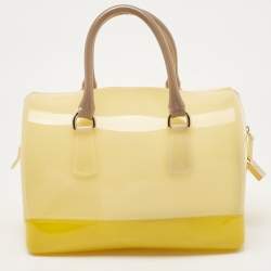Pre Owned Furla Two Tone Yellow Rubber Medium Candy Satchel