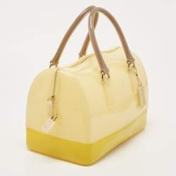 Pre Owned Furla Two Tone Yellow Rubber Medium Candy Satchel