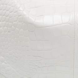 Pre Owned Furla White Croc Embossed Leather Ginger L Hobo