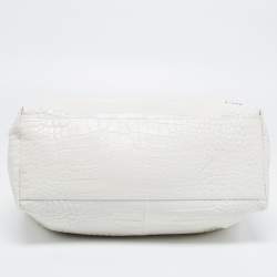 Pre Owned Furla White Croc Embossed Leather Ginger L Hobo