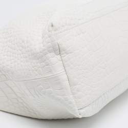 Pre Owned Furla White Croc Embossed Leather Ginger L Hobo