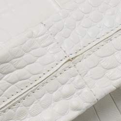 Pre Owned Furla White Croc Embossed Leather Ginger L Hobo