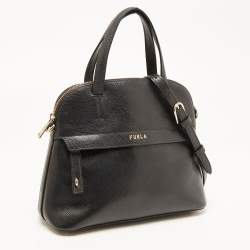 Pre Owned Furla Black Leather Small Piper Dome Satchel