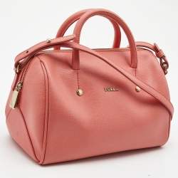 Pre Owned Furla Coral Orange Leather Alissa Satchel