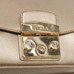 Pre Owned Furla Light Gold Leather Metropolis Shoulder Bag