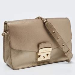 Pre Owned Furla Light Gold Leather Metropolis Shoulder Bag