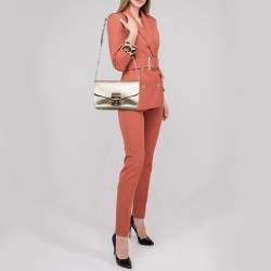 Pre Owned Furla Light Gold Leather Metropolis Shoulder Bag