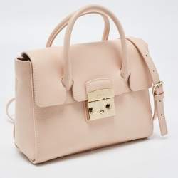 Pre Owned Furla Light Pink Leather Small Metropolis Tote