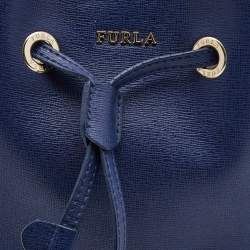 Pre Owned Furla Blue Leather Mini Stacy Drawstring Bucket Bag